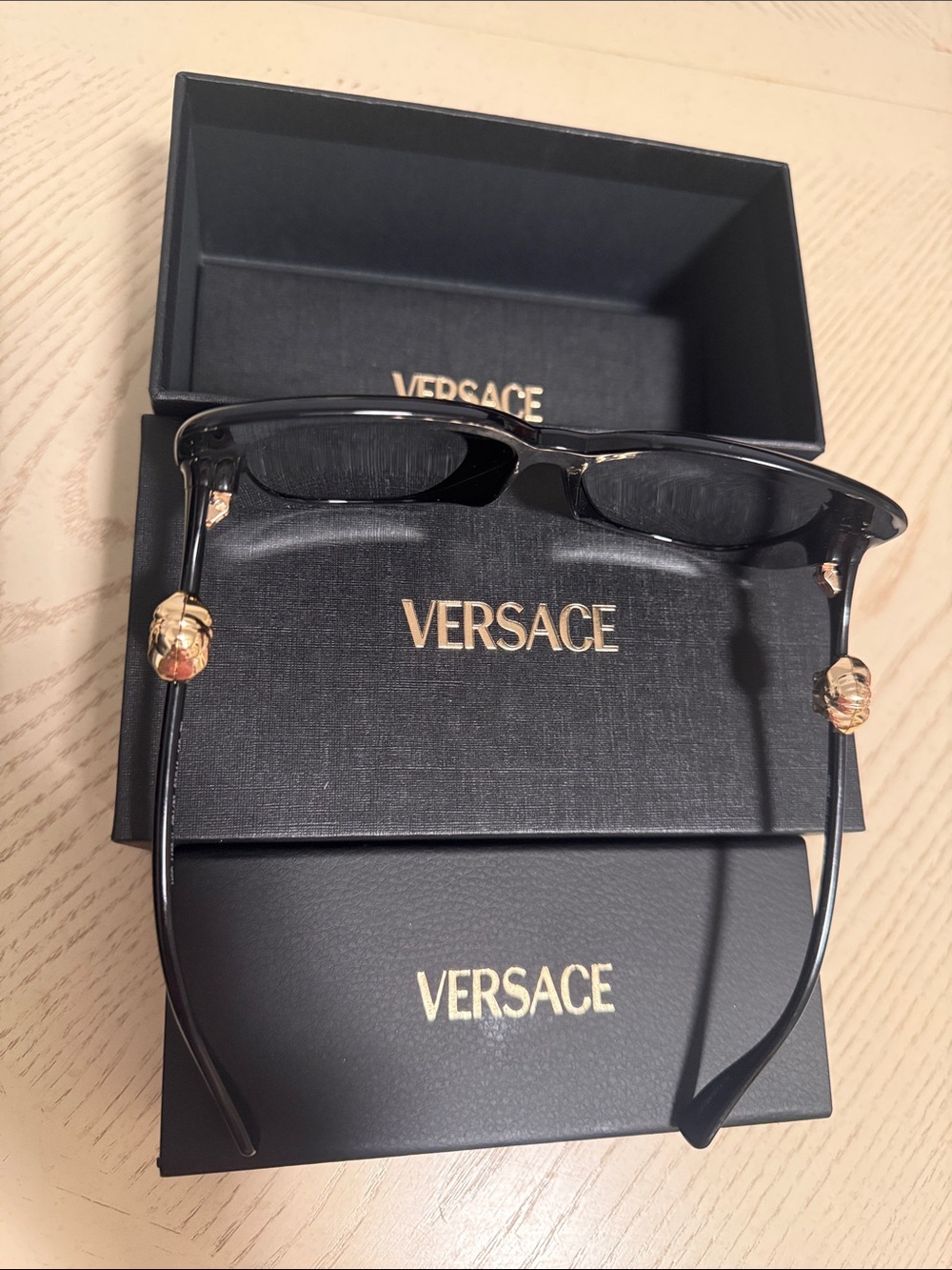 Versace Black Sunglasses with Gold Medusa Emblems